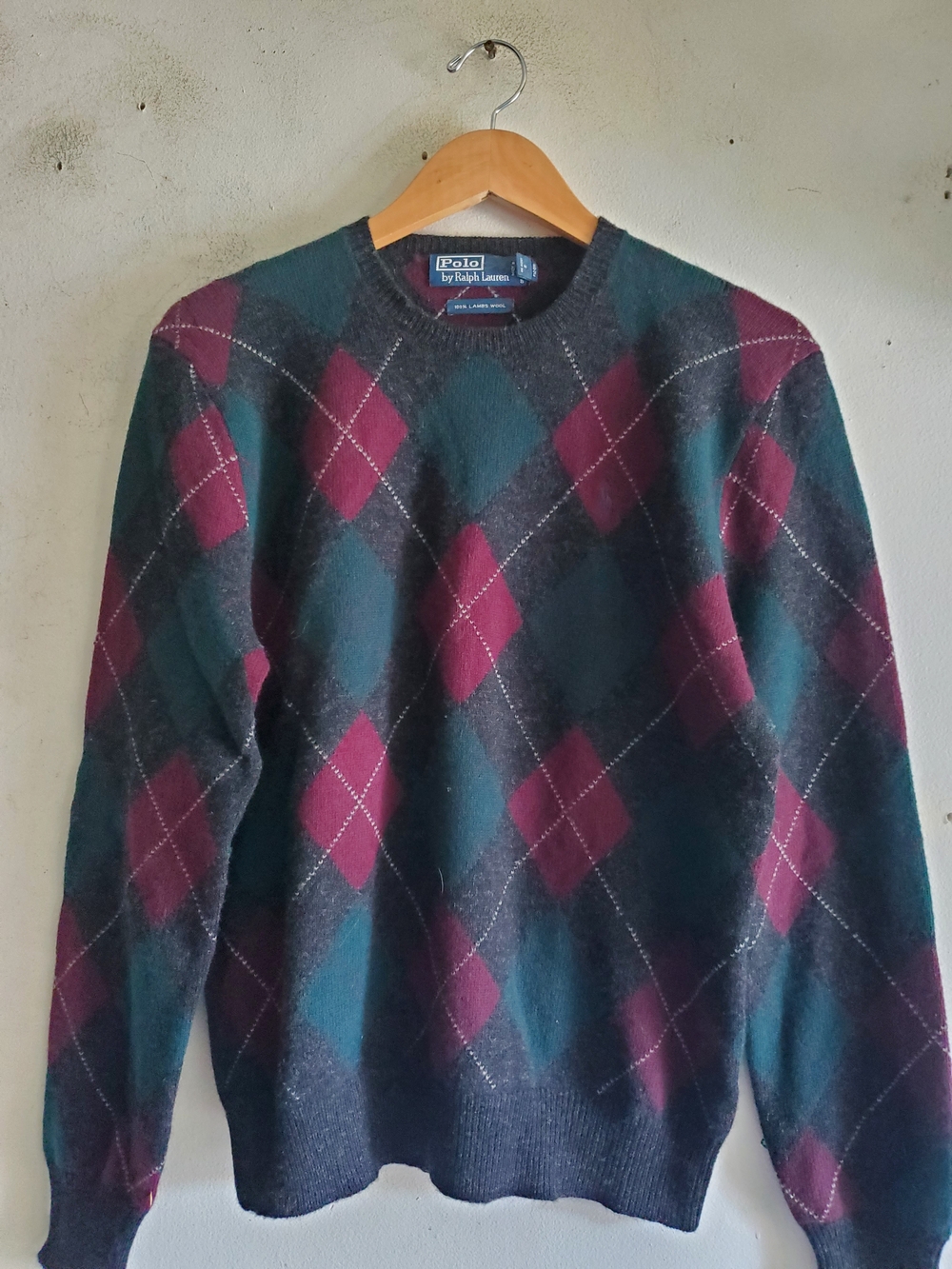 Polo by Ralph Lauren Men’s Teal & Burgundy Argyle Sweater Size Medium